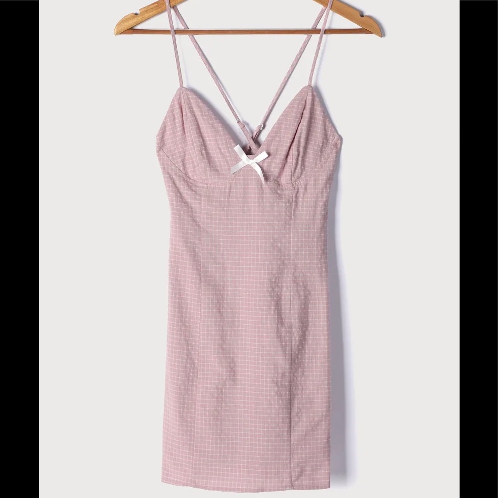 Mauve Pink Plaid Sleeveless Mini Dress